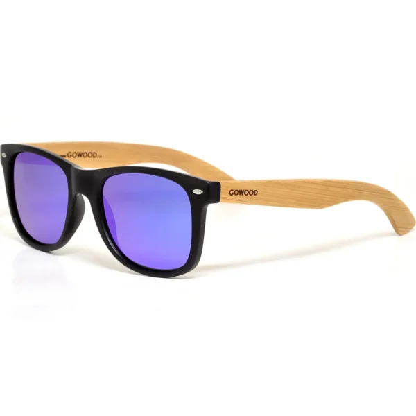 Eco-Friendly Bamboo Wood Classic Sunglasses with Blue Mirrored Polarized Lenses UV400 Protection for Men and Women