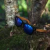 Eco-Friendly Bamboo Wood Classic Sunglasses with Blue Mirrored Polarized Lenses UV400 Protection for Men and Women