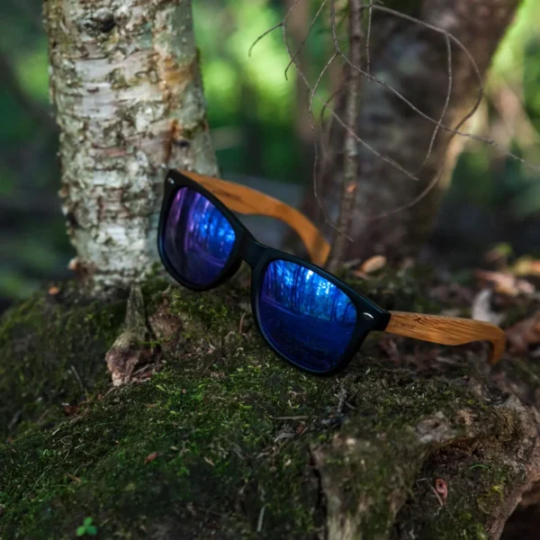Eco-Friendly Bamboo Wood Classic Sunglasses with Blue Mirrored Polarized Lenses UV400 Protection for Men and Women