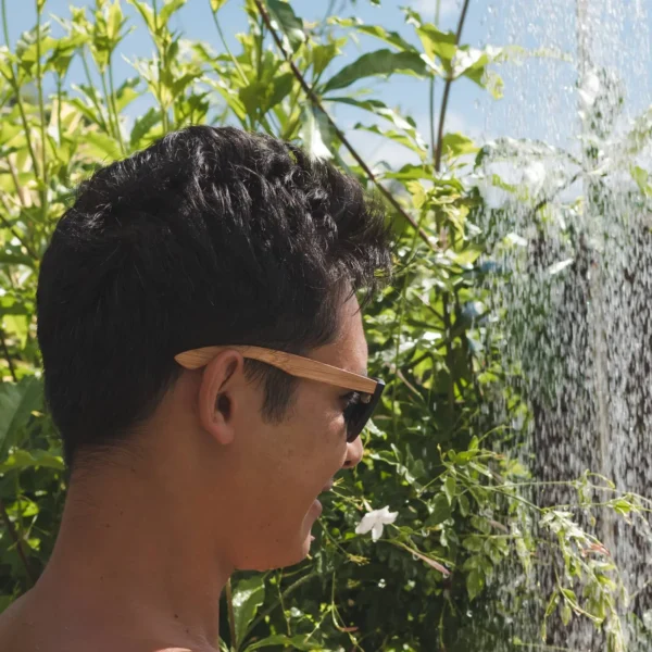 Eco-Friendly Bamboo Wood Classic Style Sunglasses with Silver Mirrored Polarized Lenses - UV400 Protection & Stylish Design