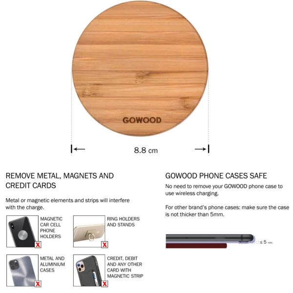 15W Fast Charge Bamboo Wood Wireless Charger Eco-Friendly & Ultra-Light for Qi-Enabled Devices