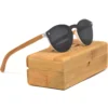 Round Bamboo Wood Sunglasses with Special One-Piece Polarized Dark Grey Lens Stylish & Eco-Friendly Protection for Men and Women