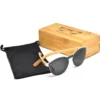 Round Bamboo Wood Sunglasses with Special One-Piece Polarized Dark Grey Lens Stylish & Eco-Friendly Protection for Men and Women