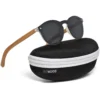 Round Bamboo Wood Sunglasses with Special One-Piece Polarized Dark Grey Lens Stylish & Eco-Friendly Protection for Men and Women