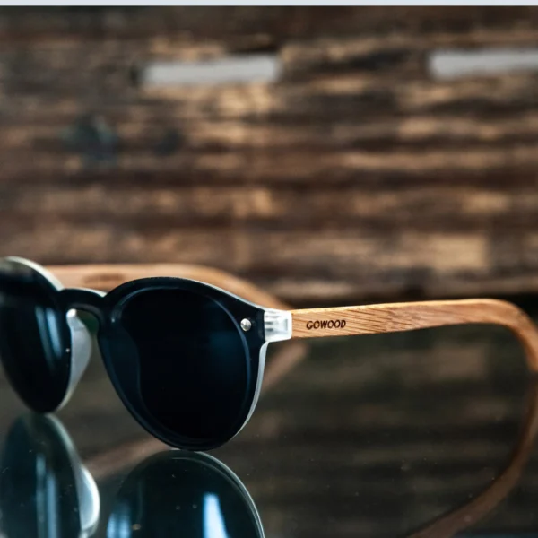 Round Bamboo Wood Sunglasses with Special One-Piece Polarized Dark Grey Lens Stylish & Eco-Friendly Protection for Men and Women