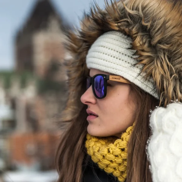 Eco-Friendly Bamboo Wood Classic Sunglasses with Blue Mirrored Polarized Lenses UV400 Protection for Men and Women