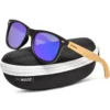 Eco-Friendly Bamboo Wood Classic Sunglasses with Blue Mirrored Polarized Lenses UV400 Protection for Men and Women
