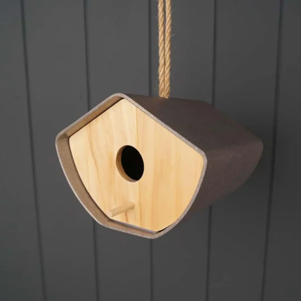 Earthy Anthracite Bamboo Japandi Birdhouse - Stylish & Sustainable Haven for Birds (16cm)