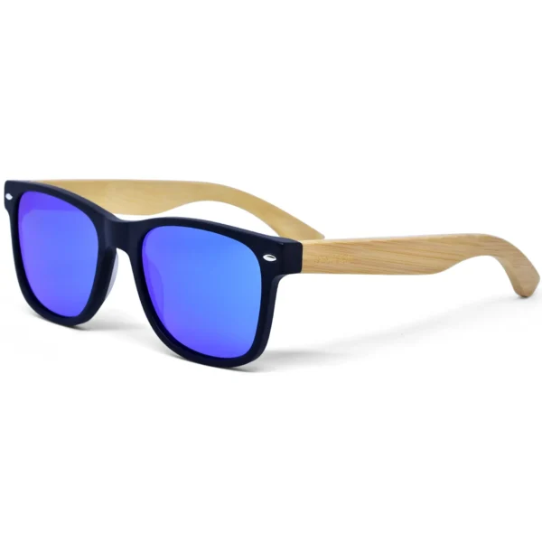 Eco-Friendly Bamboo Wood Classic Sunglasses with Blue Mirrored Polarized Lenses UV400 Protection for Men and Women