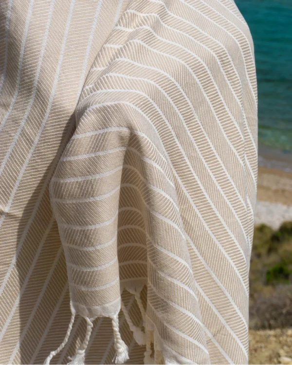ILVA Turkish Hammam Towel - Beige, Bamboo & Cotton Blend, Quick-Drying & Sand-Resistant, Versatile Spa & Sauna Towel