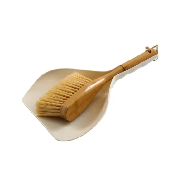 Premium Cream Dustpan & Bamboo Wooden Brush with Synthetic Bristles | Eco-Friendly & Durable Cleaning Set