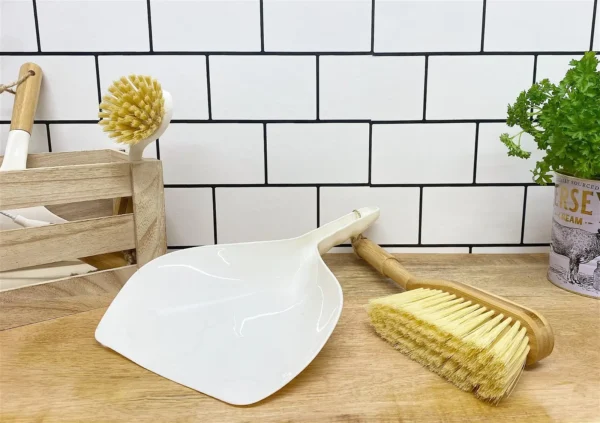 Premium Cream Dustpan & Bamboo Wooden Brush with Synthetic Bristles | Eco-Friendly & Durable Cleaning Set