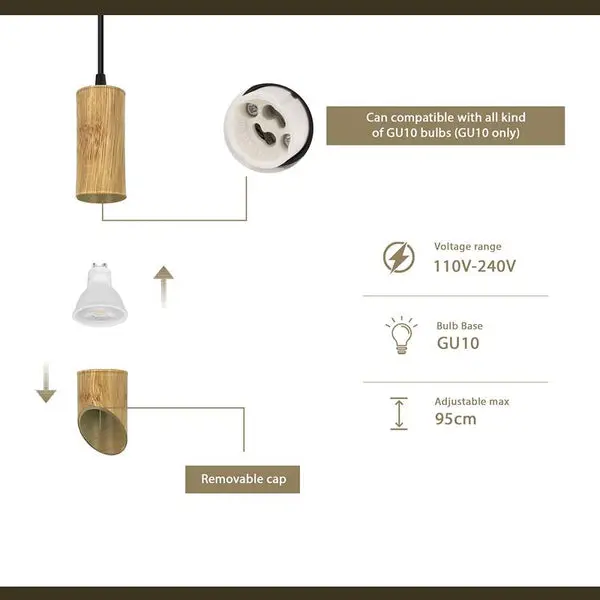 Modern Nordic Hanging Fixture - Long Tube Bamboo GU10 Pendant Lamp