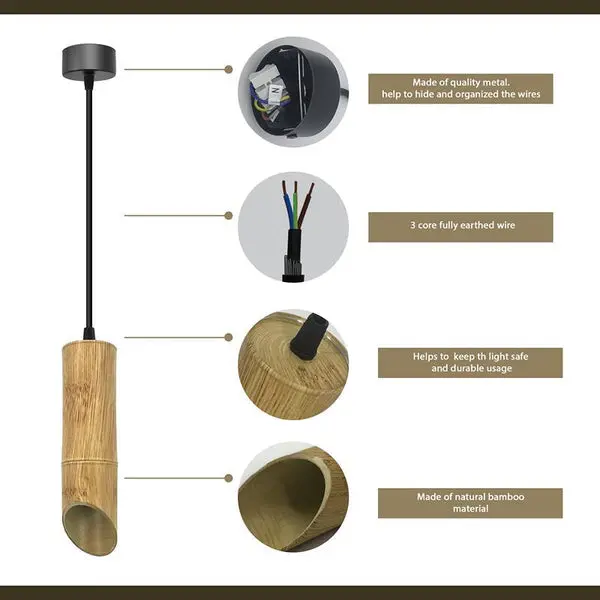 Modern Nordic Hanging Fixture - Long Tube Bamboo GU10 Pendant Lamp