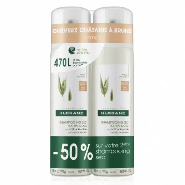 Klorane Oatmeal Dry Shampoo For Brown Hair 2x150ml