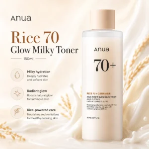 Anua Rice 70 Glow Milky Toner 150ml milky hydrating toner with rice 70 and ceramide for glowing skin