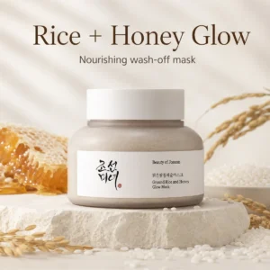 Beauty of Joseon Ground Rice and Honey Glow Mask 150ml realistic product display with rice and honey glow skincare focus