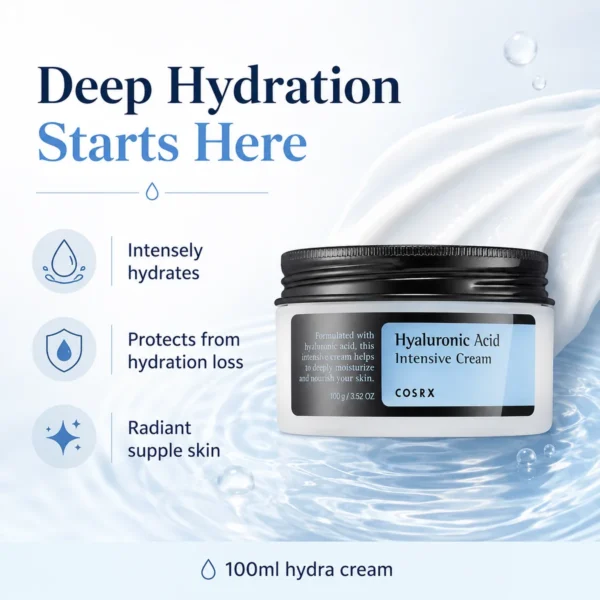 COSRX Hyaluronic Acid Intensive Cream 100ml deep hydration cream that intensely hydrates and helps protect from hydration loss