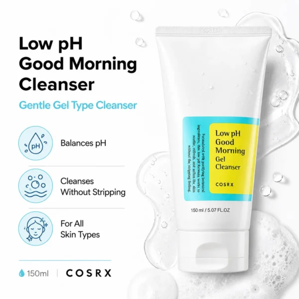 COSRX Low pH Good Morning Cleanser 150ml gentle gel type cleanser that balances pH and cleanses without stripping