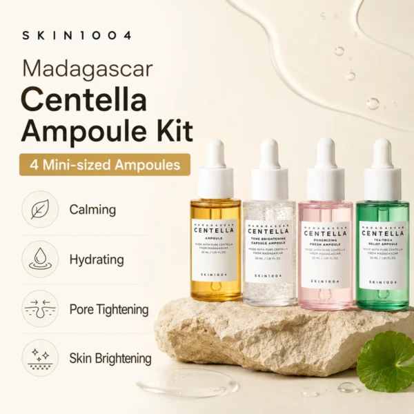 SKIN1004 Madagascar Centella Ampoule Kit 30ml x 4 mini-sized ampoules for calming hydrating pore tightening and skin brightening