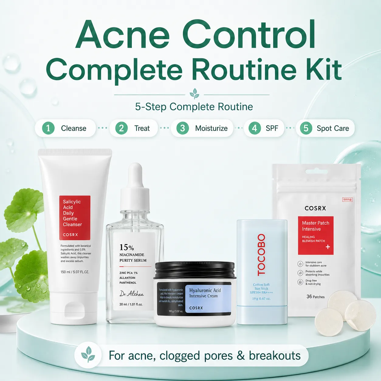 Acne Control Complete Routine Kit Korean skincare bundle